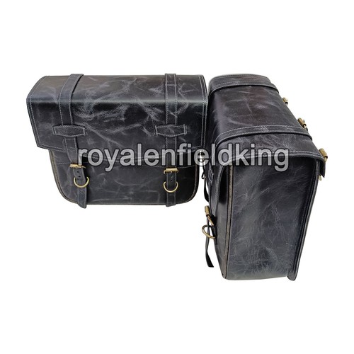 For Royal Enfield "SUPER METEOR 650" Black Leather Bags & Pannier Mounting - Picture 3 of 9
