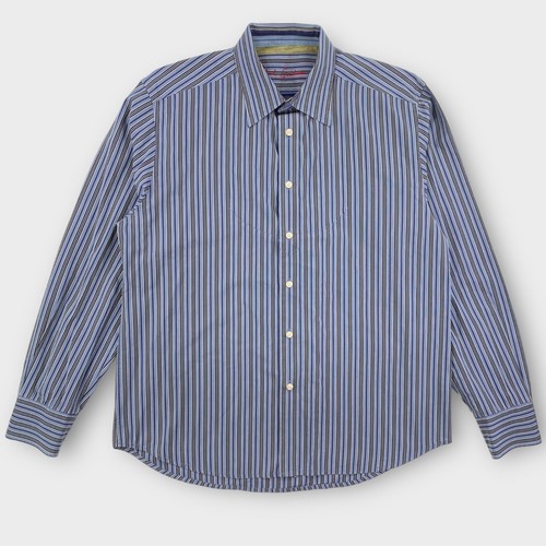 Robert Graham Shirt Mens Extra Large Blue Striped Flip Cuff Contrast - Picture 2 of 11