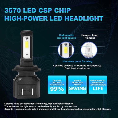 Kit de bombillas de faros LED H7 de 3 lados haz alto 6000K bombillas blancas brillantes lámpara 2x - Imagen 5 de 13