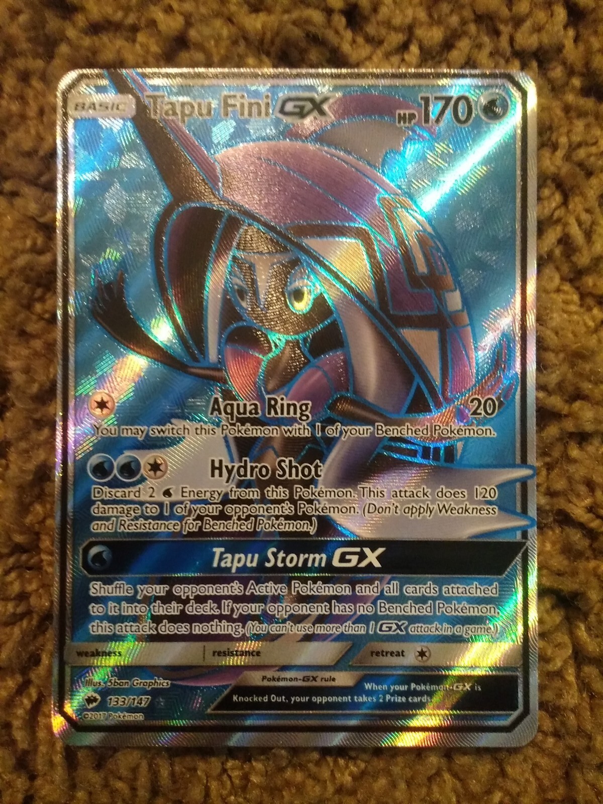 Tapu Fini GX Full Art Rare - 133/147 Burning Shadows - Pokemon TCG - NM