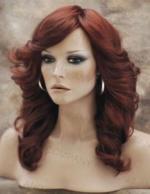Feathered Farrah Hair Do Copper Red open curls layered Bangs Hair piece NWT  130
