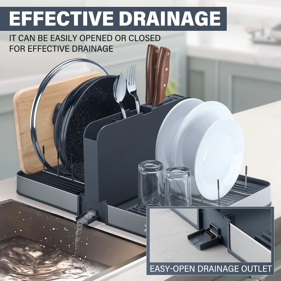 Stelive Foldable Dish Rack, Includes Removable Utensil Drainer & Drainage Spout - image 4 of 4