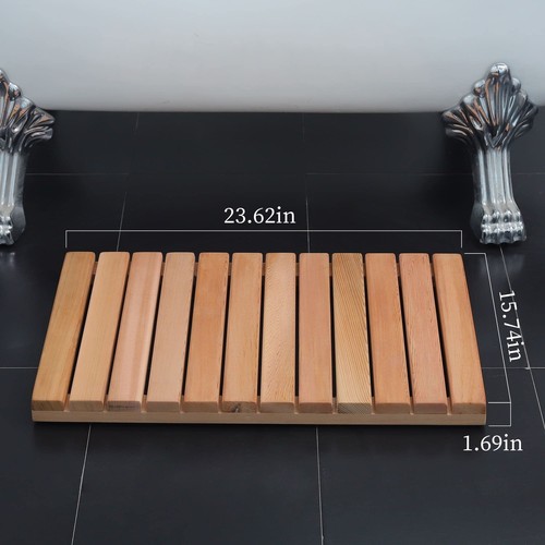 Cedar Wood Shower Mat Cedar Wooden Bath Mats Wood Bath Mat 23.6 — 15.7 In Shower - Picture 6 of 6