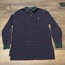 Vintage Polo Ralph Lauren Large Striped Long Sleeve Polo Shirt Red Green Blue