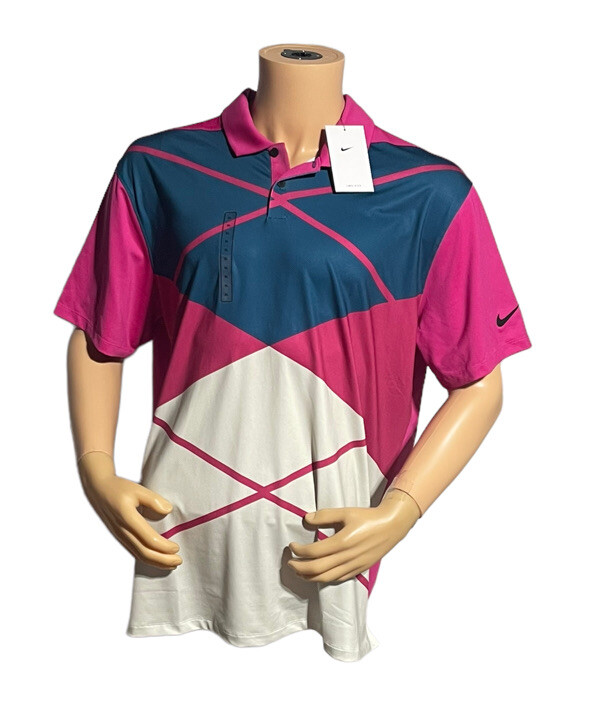 Мужская футболка-поло Nike Dri-FIT Vapor Argyle Golf DH0609-621 (розово-черная) - Sz L