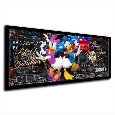 Beautiful Duck Love Dollar Comic Leinwandbild Wandbild Deko Kunst XL