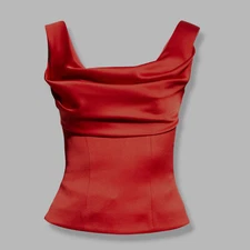 $365 Rozie Corsets Women's Red Draped Satin Cowl-Neck Corset Top Size 42