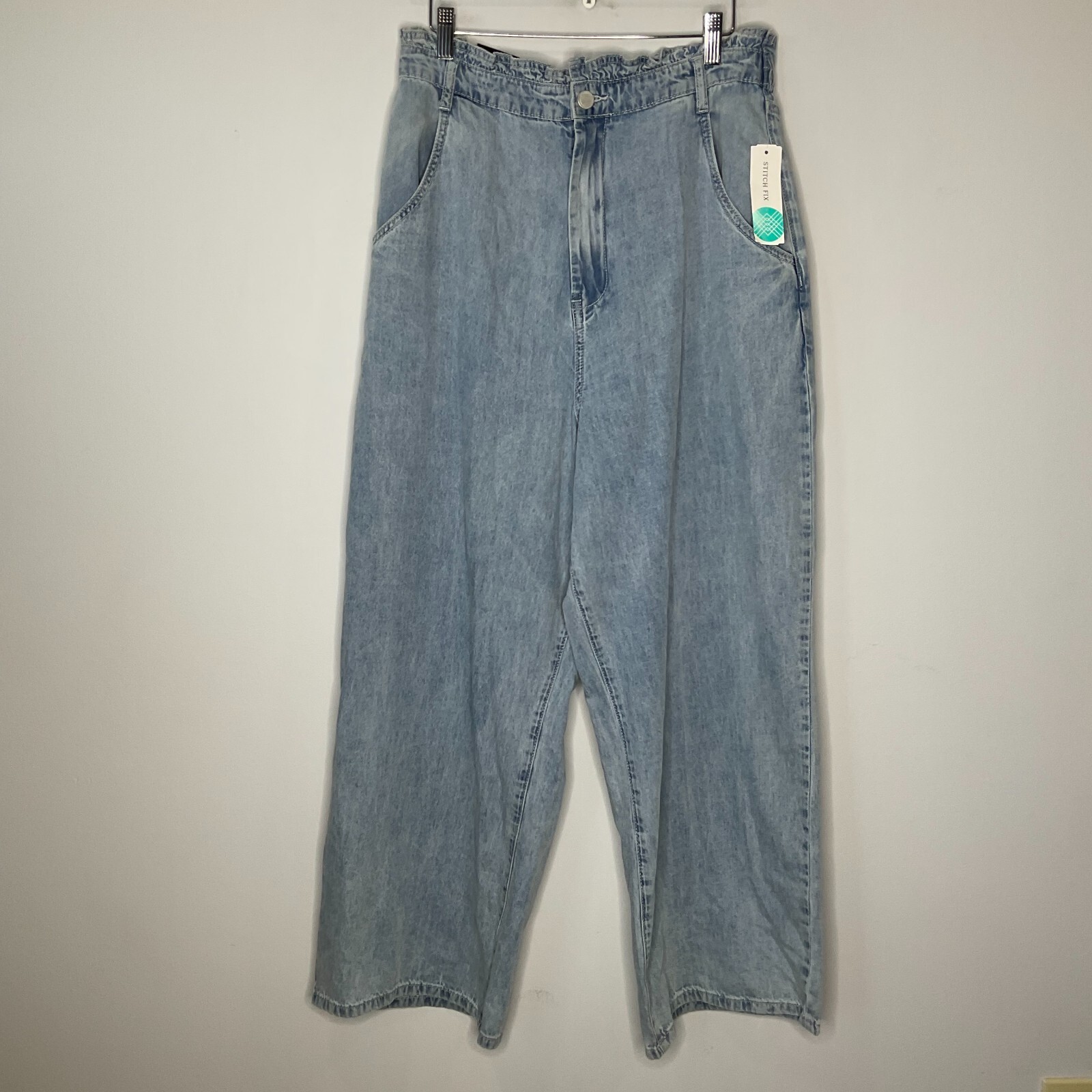 Blank NYC Women’s Paperbag Wide Leg Jean Elastic Waistband Size XL Indigo Blue