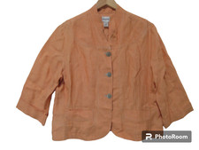 Sz 2 Chico's Orange 100 Linen 3/4 Sleeve Button Crop LIGHTWEIGHT JACKET Top XL