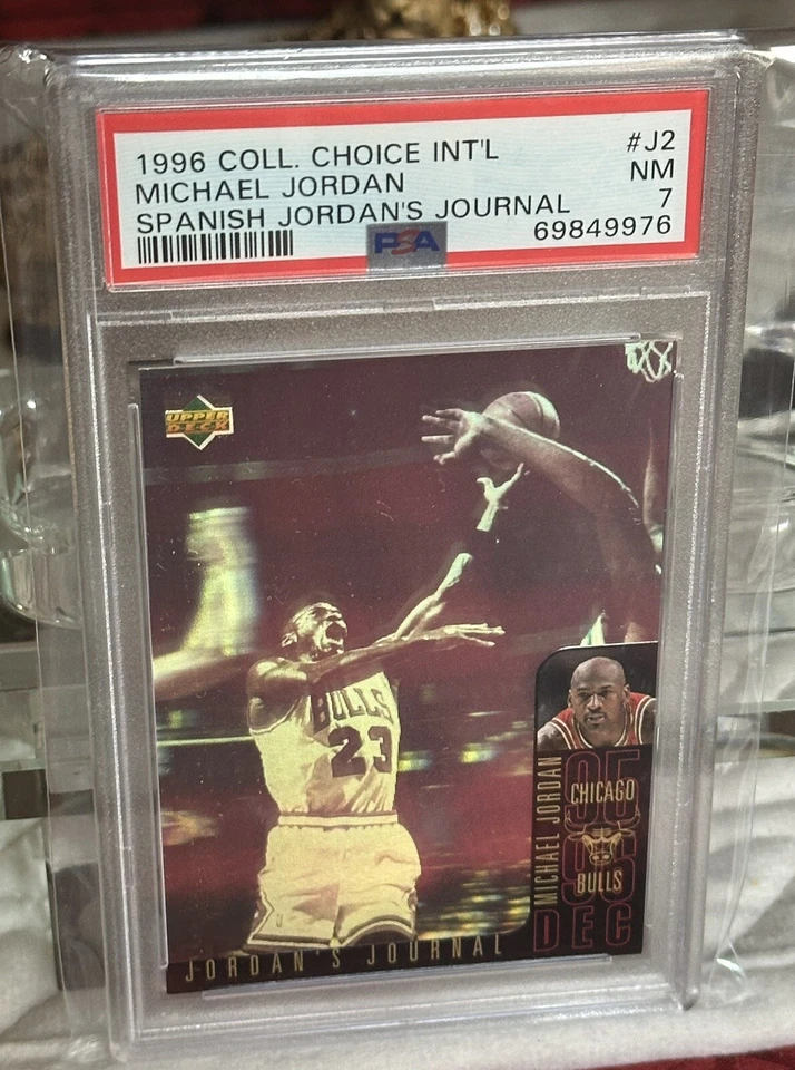 TARJETA DE BALONCESTO MICHAEL JORDAN PSA 7 1996 ELECCIÓN DE COLECCIONISTAS INT’L ESPAÑOL N COMO NUEVO Foto 4 de 4