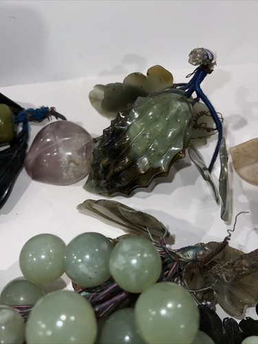 Vintage Jade Stein Obst Set - Trauben, Apfel, Pflaume, Kirschen, Gurke, 10 Teile - Bild 6 von 22