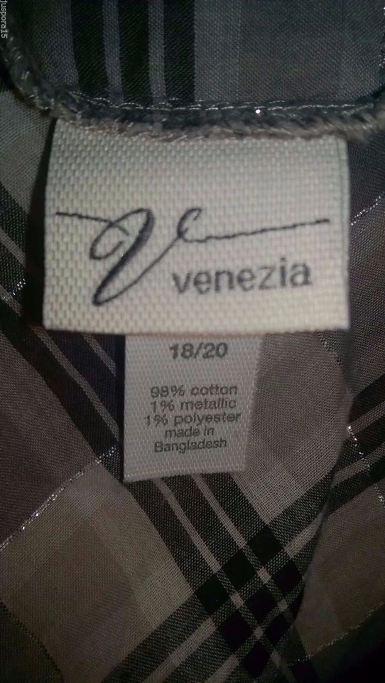 Blusa Camisa Top Venezia Mujer Talla 18/20 18W/20W Negra Marrón Blanca Plata Cuadros Foto 2 de 3