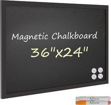 Magnetic Chalkboard 24x36 - Easy Erase Black Board with Frame, Pens Magnets