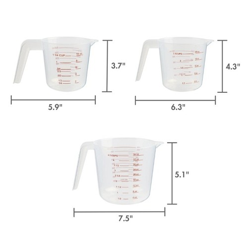 3-Piece Tapered Spout Nesting Plastic Measuring Cups Set, Clear - Picture 8 of 10