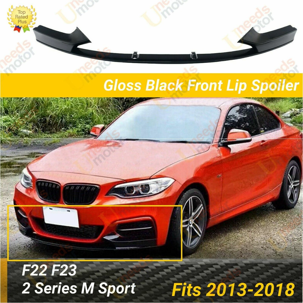 ECCPP Glossy Black Front Bumper Lip Spoiler For BMW F22 2 Series M Sport (2014-2021) – 2-Piece Set With Hardware