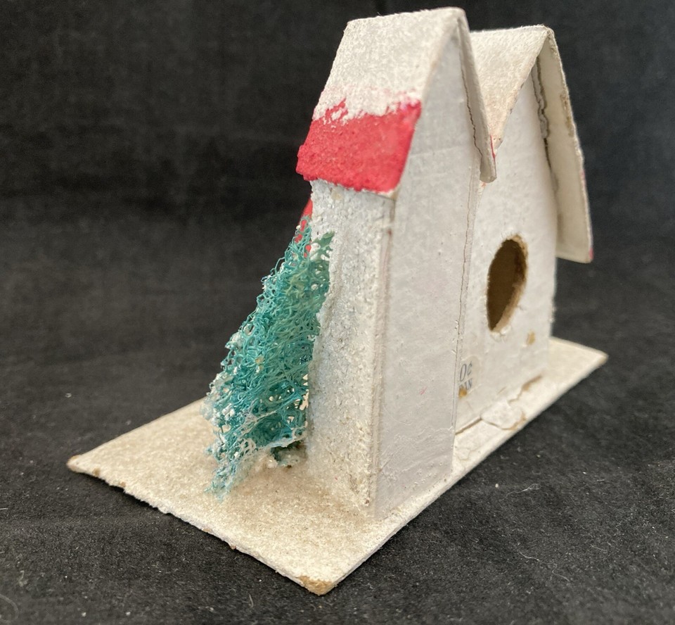 Lot of 2 Vintage Christmas Japan Putz Paper Cardboard House Church Mica