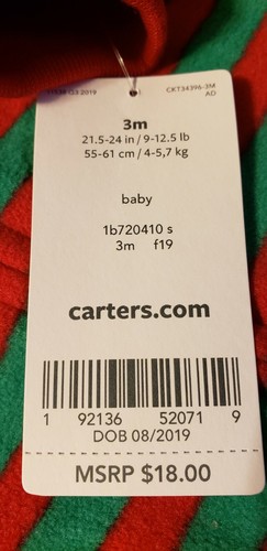 CARTERS – Baby 1-Piece Christmas Reindeer Fleece PJs – Size: 3 Months RETAIL $18 - Picture 5 of 5