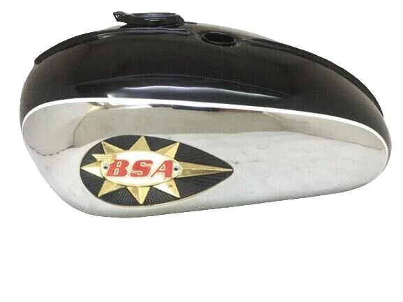 BSA A65 2 GALLON BLACK & CHROME STEEL PETROL FUEL GAS TANK 1968-1969 |Fit For - Image 2 of 4