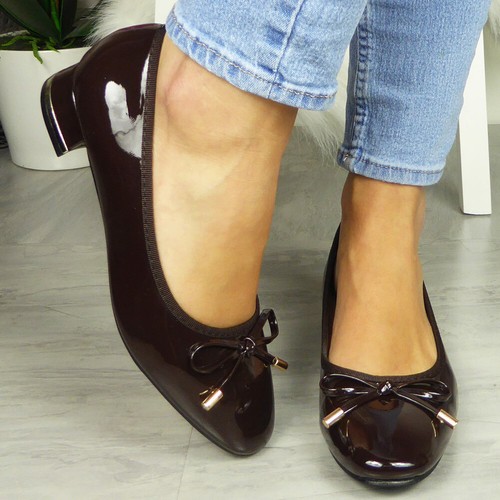 Court Shoes Ladies Casual Work Bow Mid Heel Office Party Smart Comfy Womens Size - Picture 31 of 43