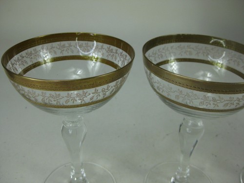 4 Vintage American Crystal Corp handgefertigte 6" Champagner geätzte Goldrand Stiele - Bild 5 von 9