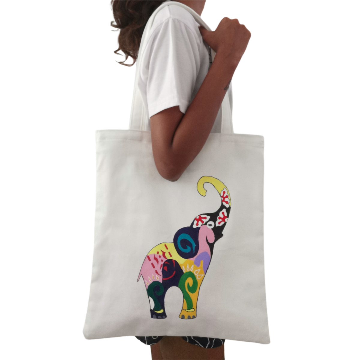 TOTE BAG Women Medium Zipper Twill Hand Painted Eco Friendly