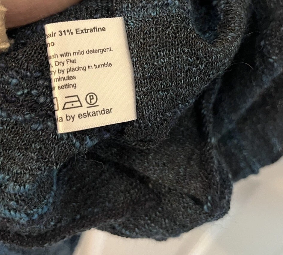 ESKANDAR Poncho Azul Marino Caftán Túnica Suéter O/S Nylon Mohair Fino Merino Usado en Excelente Condición Foto 4 de 4