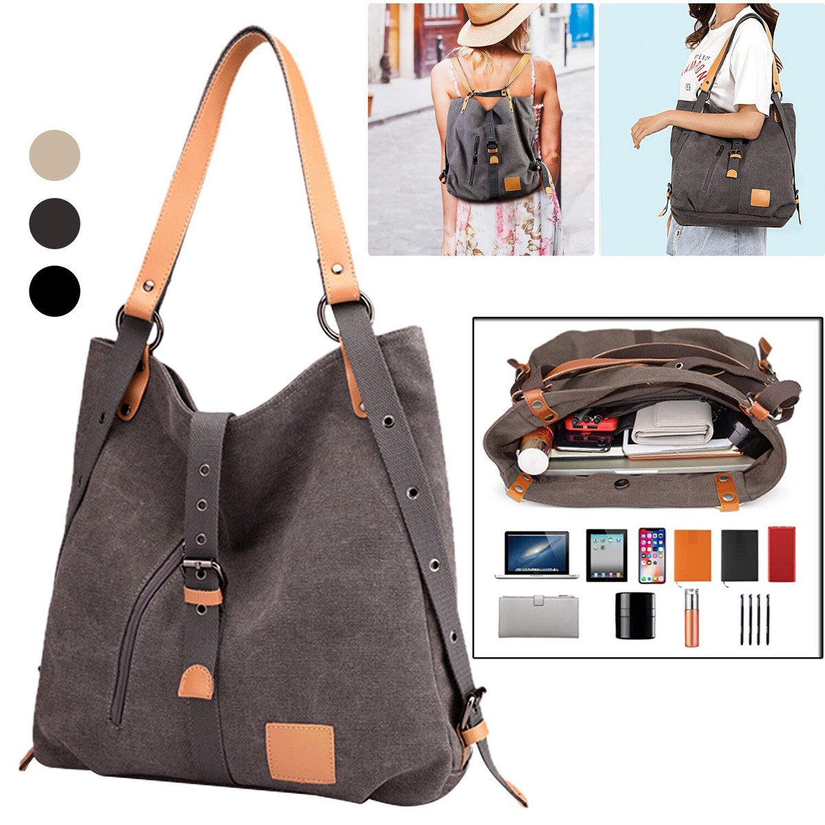 3 in 1 Women Handbag Shoulder Bags Tote Purse Lady Canvas Bag Large  Capacity | eBay