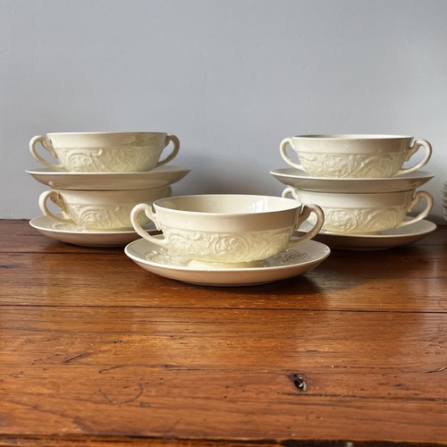 Wedgwood Patrician Creamware Double Handle Soup Bowl and Saucer - Picture 2 of 9