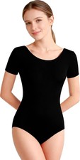 Women Short Sleeve Ballet Leotards Adult Dance Gymnastics Bodysuit