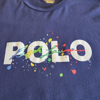 3X Polo Ralph Lauren Logo Paint-Splatter T-Shirt Big and Tall Blue Polo Graphic