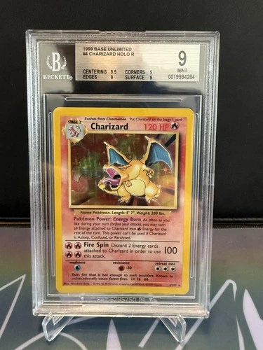 1999 Pokémon Charizard Base Set Unlimited Holo Rare 4/102 BGS 9 Mint