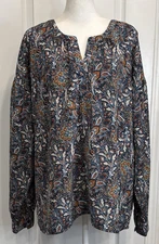 WONDERLY Women’s Paisley Printed Popover Blouse Top Large Bohemian Peasant