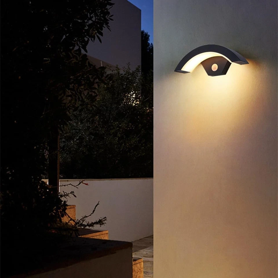 Outdoor Modern Curved LED Wall Light PIR Motion Sensor Lamp  Outside Garden Porc - Image 3 of 4