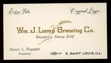 Wm J Lemp Brewing Co Extra Pale Original Lager Business Card E St Louis IL ‘30s