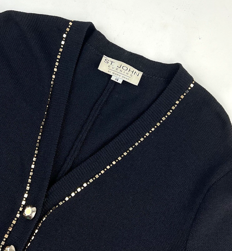 Cárdigan Chaqueta St John Evening Marie Oro Estrás Talla 14 Falda Talla 12 Traje - Imagen 6 de 12