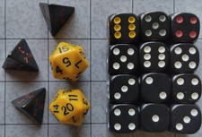 D6 Black Six-Sided - plus 20's  4's - Polyhedral Gaming  Educational Dice D D