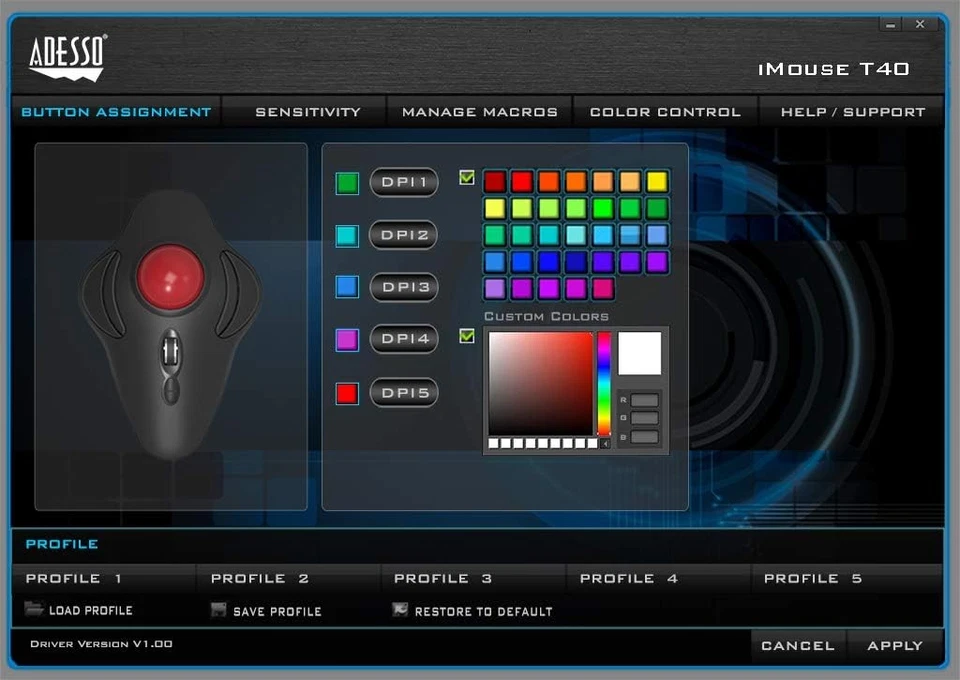 Adesso 2.4Ghz Wireless Programmable Ambidextrous Ergonomic Trackball Mouse, with - Image 4 of 4