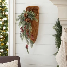 Holiday Cedar Drip Garland 32" Long Christmas Winter Pinecones and Red Berries