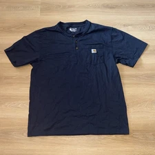 CARHARTT Men Size Large Original Fit Henley Shirt Navy Blue Pocket Workwear K84