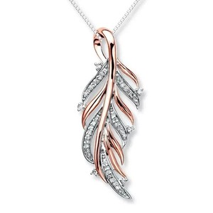 Authentic 2Ct Round Cut Simulated Diamond Fancy Feather Charm Pendant 14k Rose Gold Plated