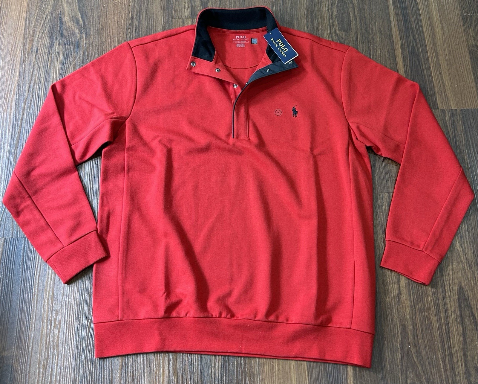 Polo Ralph Lauren Black Pony Classics Felpa Snap Rossa Taglia LT Nuova Con Etichette