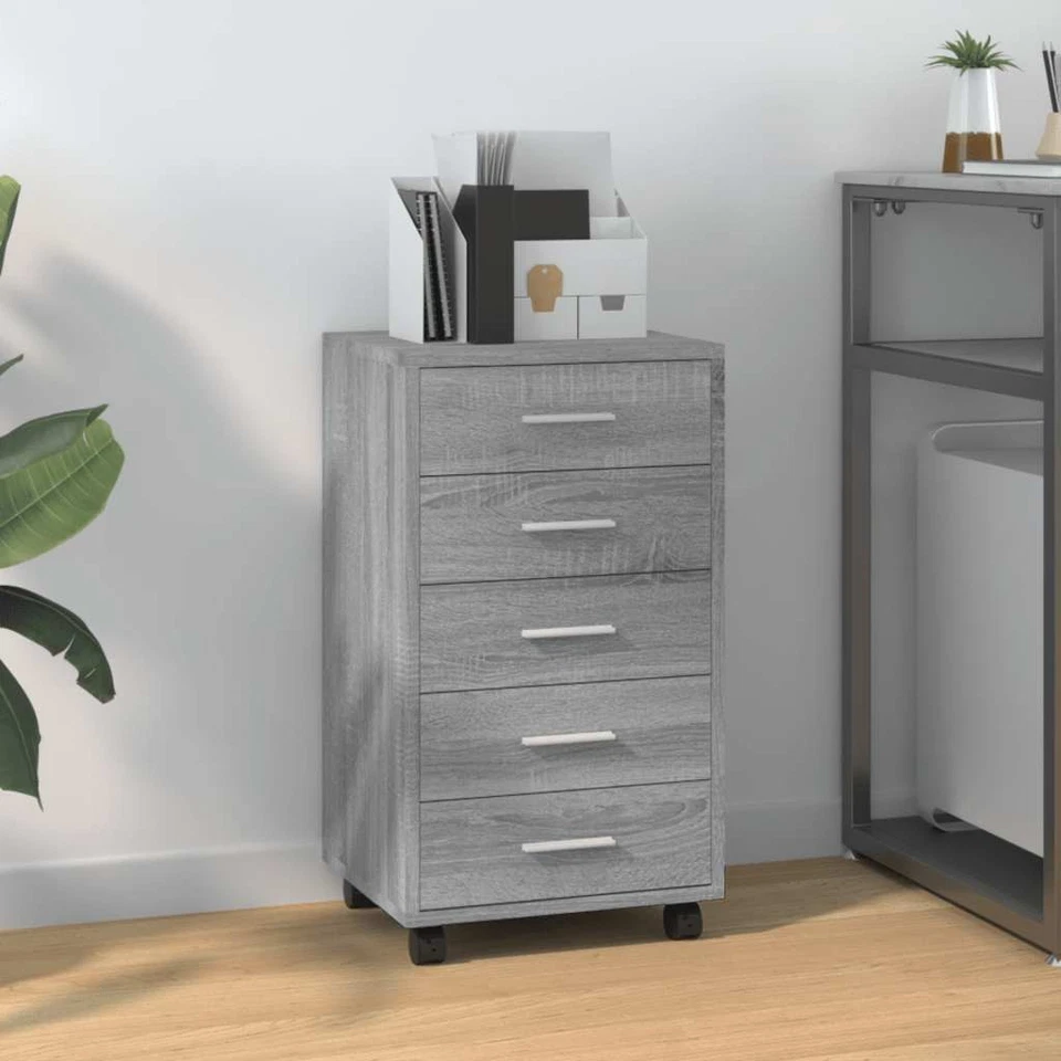 Caisson à Tiroir de Bureau avec Roulettes et 5 Tiroirs Armoire Blanc vidaXL - Photo 3/4