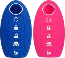 2Pcs Rubber 5 Buttons Smart Key Fob Cover Case Remote Skin Keyless  Blue Rose