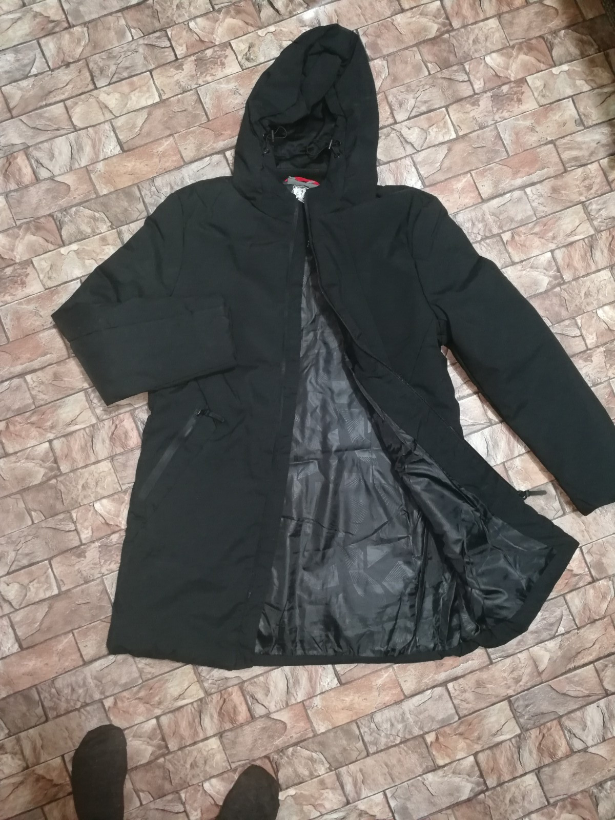 Men’s Black Long Puffer Jacket Hooded Winter Coat Warm Zip Parka image 2