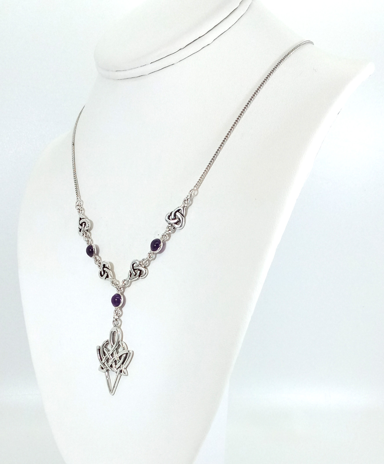 Solid 925 Sterling Silver Amethyst Celtic Trinity… - image 3