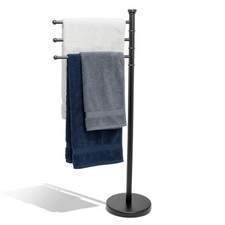 3 Tier 3 Arm Free Standing Chrome Towel Holder Rail Rack Stand Weighted Base