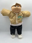 Cabbage Patch Kid Bald Doll w/ Beige Windbreaker Stripped Shirt Jeans Shoes Hat