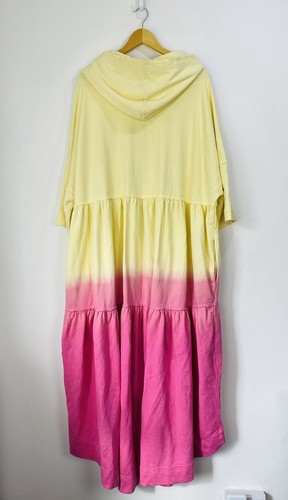 Free People Hoodie Damen Gr. XL gelb rosa Molly Cardi lang Maxi ombre Dip Dye - Bild 3 von 9