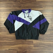 Vintage 90s Apex One Colorado Rockies Windbreaker Size Large Pinstripe Full Zip 