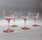 Vtg Pink Depression Cordial Glasses Optic Paneled Design Set of 4